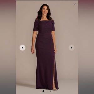 Mother of the Bride or Groom Dress. Off-the-shoulder sheath dress.